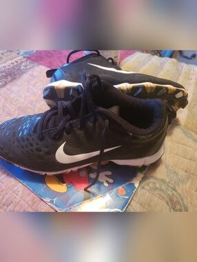 Nike Kids Black  Cleats Sneakers with White Swoosh